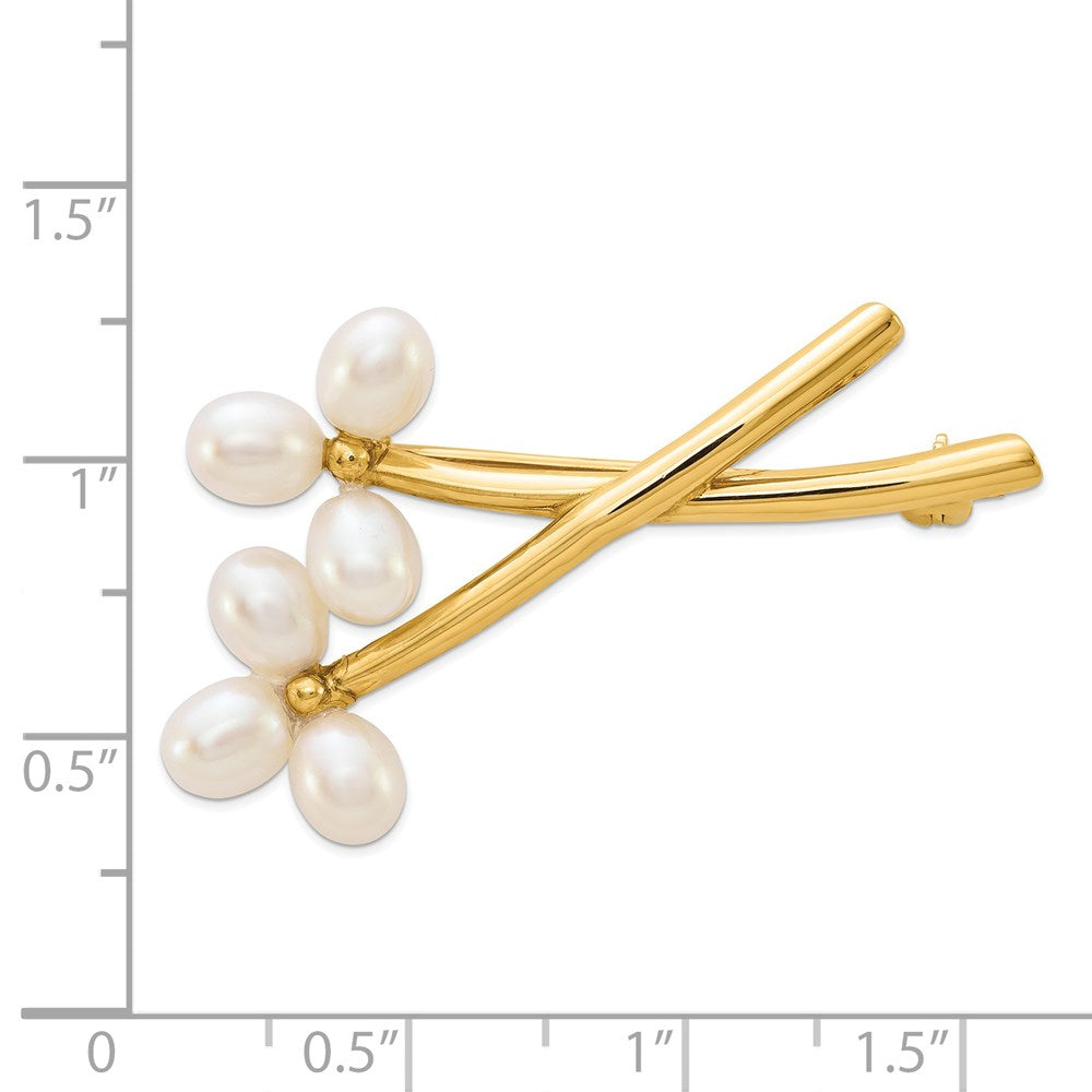 14k Yellow Gold 5-6mm White Rice Freshwater Cultured Pearl Pin