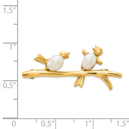 14k Yellow Gold 4-5mm White Rice Freshwater Cultured Pearl Pin