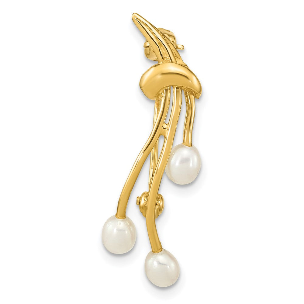 14k Yellow Gold Polished Accented with 4-5mm Teardrop White Freshwater Cultured Pearls Pin Brooch