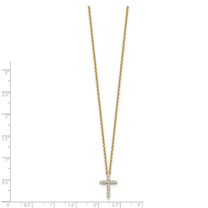 14K Yellow Gold Real Diamond Cross 18 inch Necklace