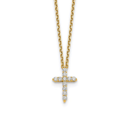 14K Yellow Gold Real Diamond Cross 18 inch Necklace
