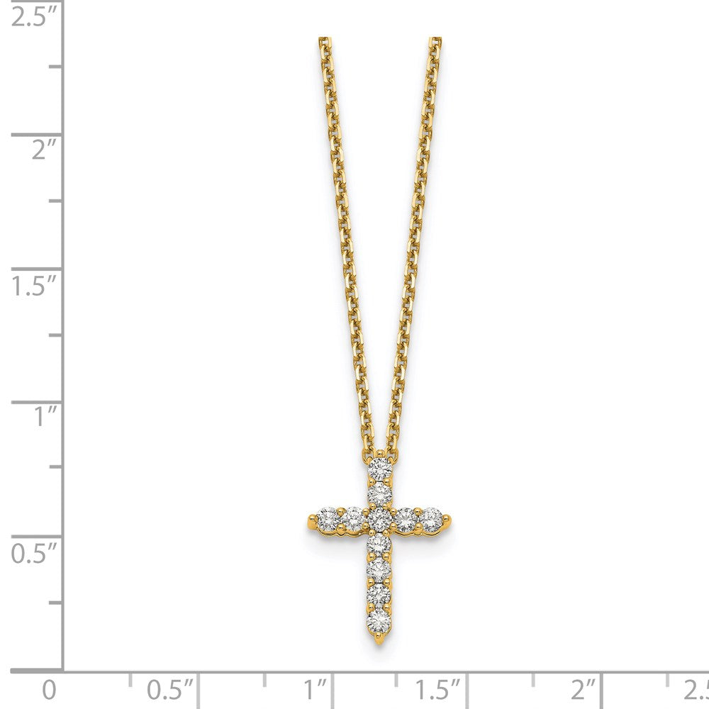 14K Yellow Gold Real Diamond Cross 18 inch Necklace