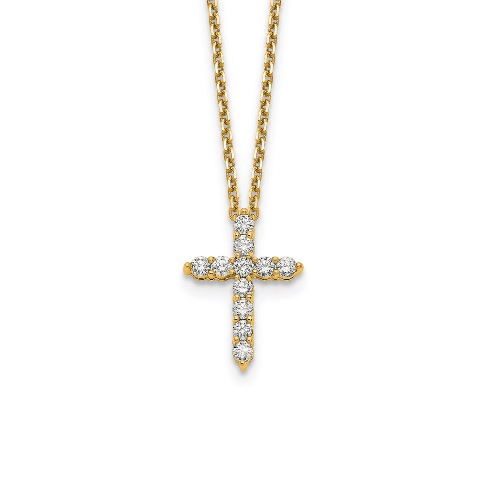 14K Yellow Gold Real Diamond Cross 18 inch Necklace