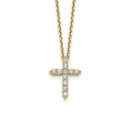 14K Yellow Gold Real Diamond Cross 18 inch Necklace