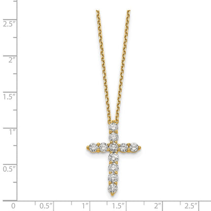 14K Yellow Gold Real Diamond Cross 18 inch Necklace