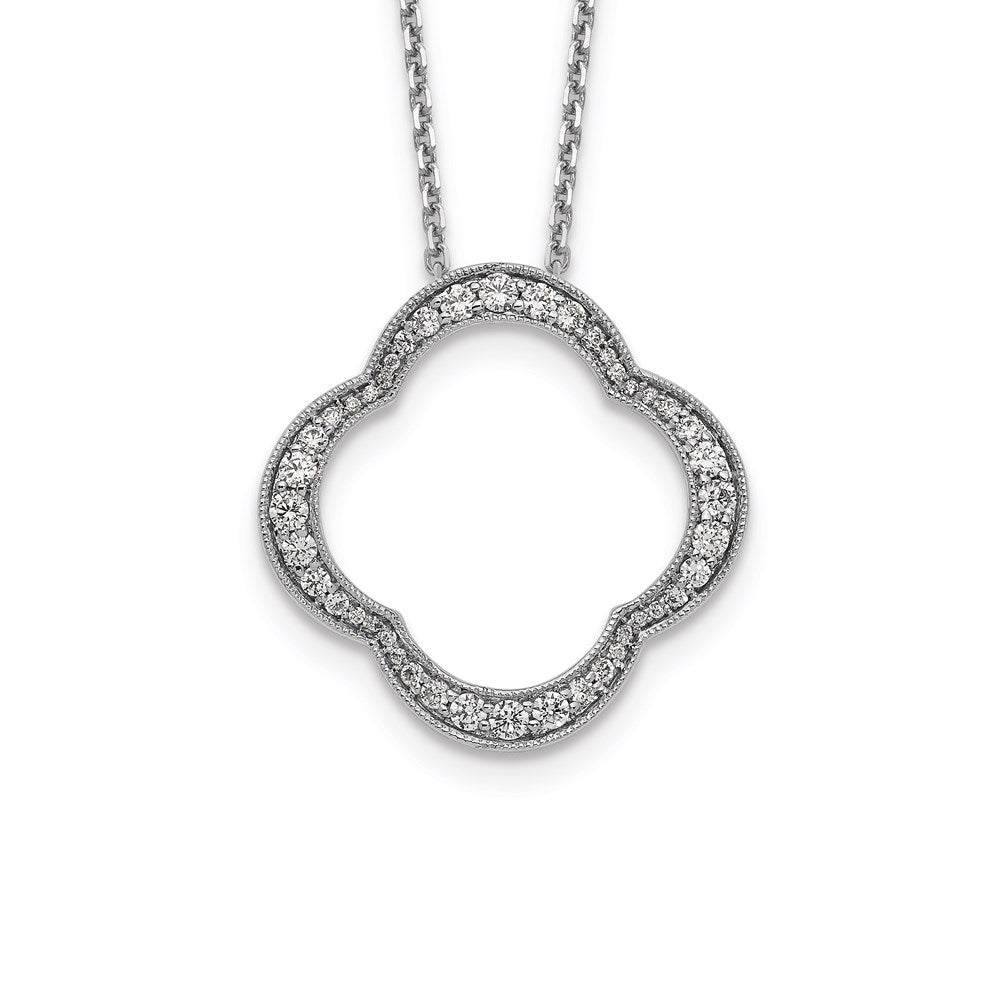 18 Inch 14k White Gold Quatrefoil Pendant w/ Chain Necklace