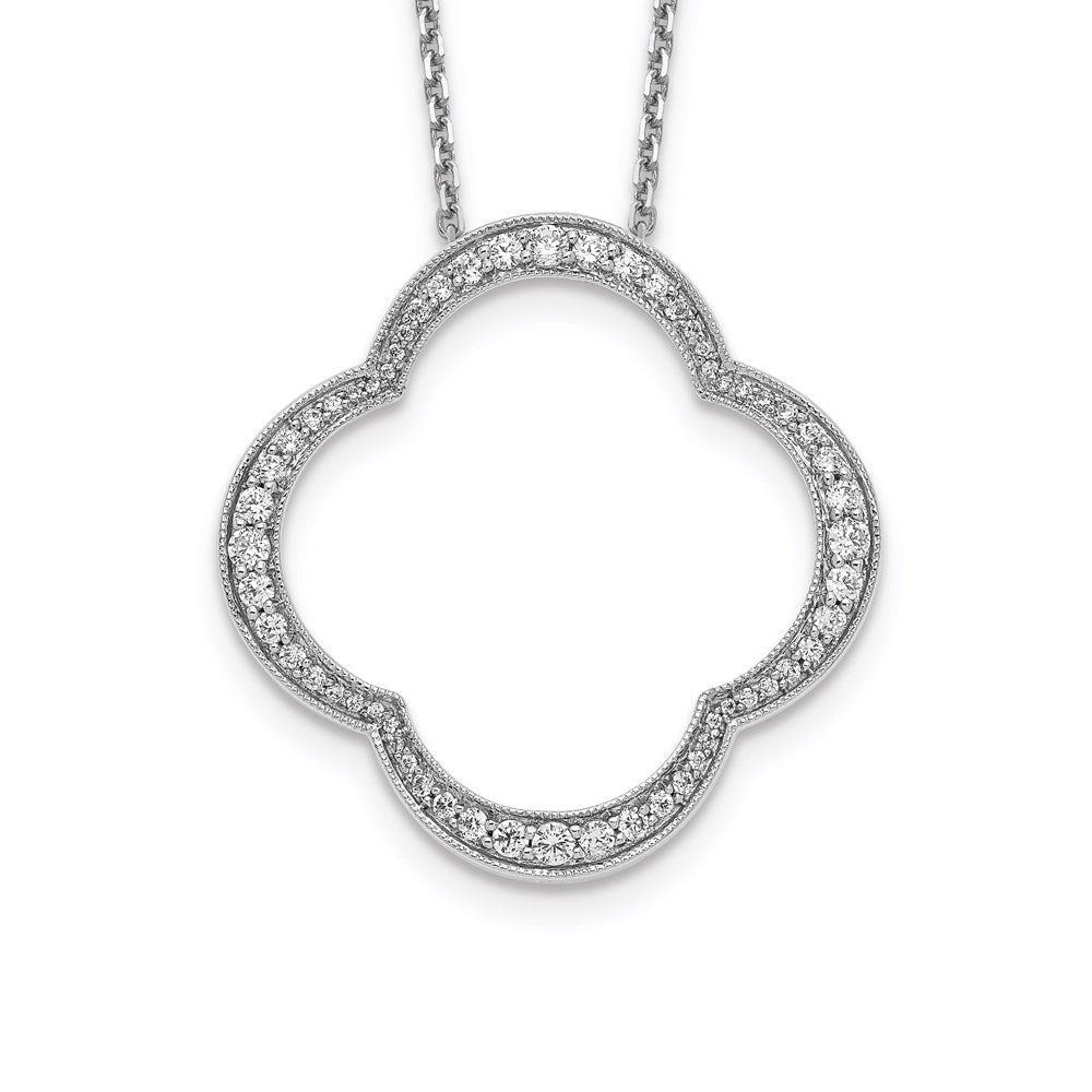 18 Inch 14k White Gold Quatrefoil Pendant w/ Chain Necklace