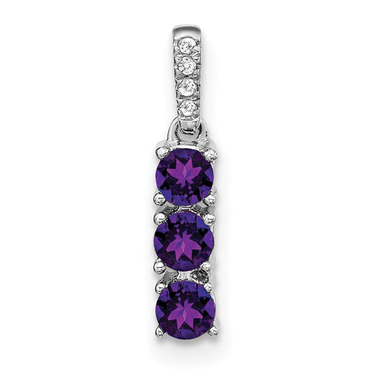 14k White Gold 3-stone Amethyst and Real Diamond Pendant