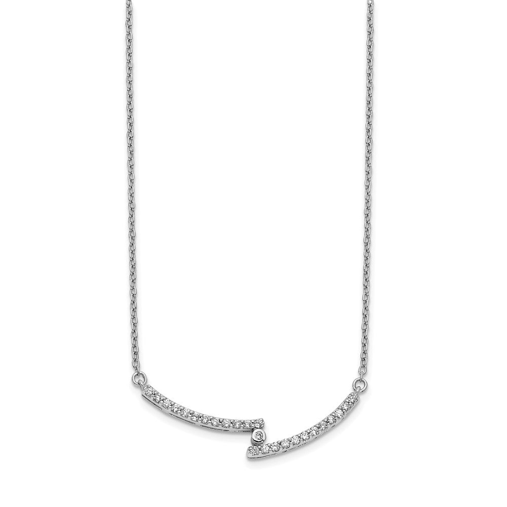 14k White Gold Real Diamond Curved Bar Necklace