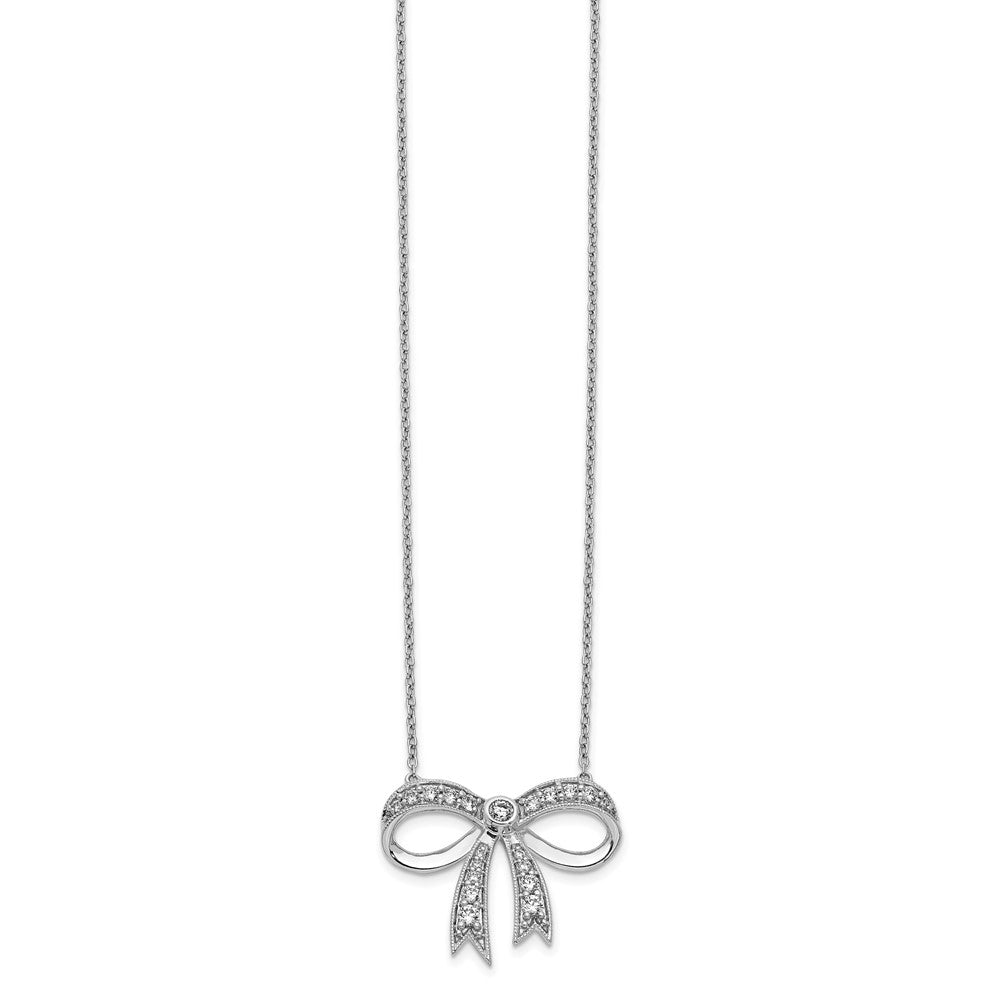 14k White Gold Real Diamond Bow Necklace