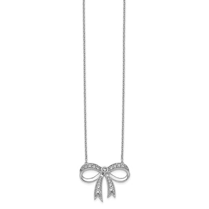 14k White Gold Real Diamond Bow Necklace