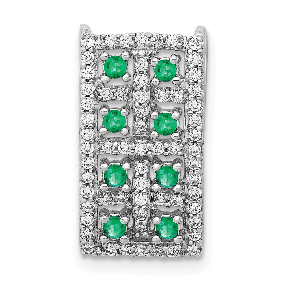 14k White Gold Real Diamond u0026 Emerald Fancy Chain Slide