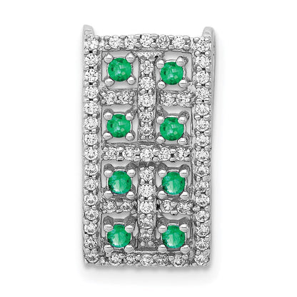 14k White Gold Real Diamond u0026 Emerald Fancy Chain Slide