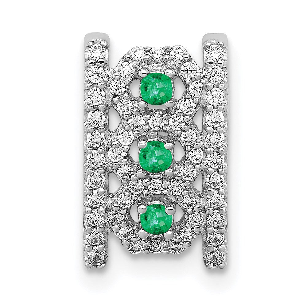 14k White Gold Real Diamond u0026 Emerald Fancy Pendant