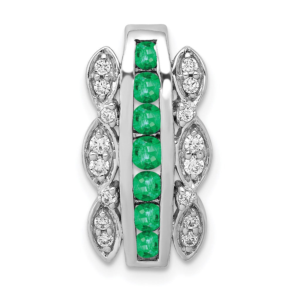 14k White Gold Real Diamond u0026 Emerald Fancy Chain Slide
