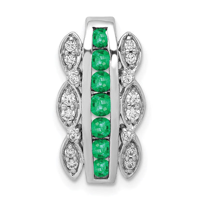 14k White Gold Real Diamond u0026 Emerald Fancy Chain Slide