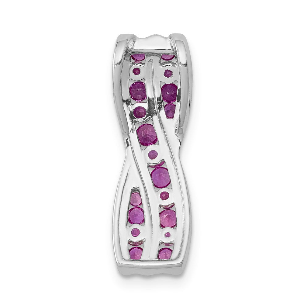 14k White Gold Real Diamond and Ruby Fancy Twisted Chain Slide