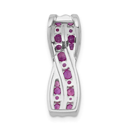 14k White Gold Real Diamond and Ruby Fancy Twisted Chain Slide