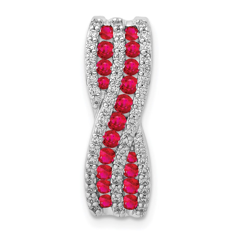 14k White Gold Real Diamond and Ruby Fancy Twisted Chain Slide