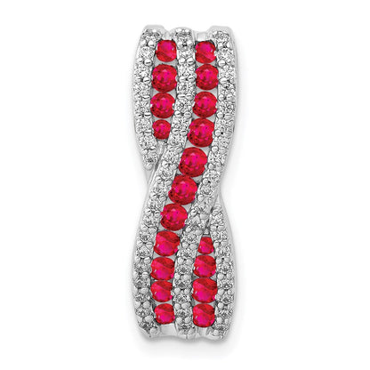 14k White Gold Real Diamond and Ruby Fancy Twisted Chain Slide