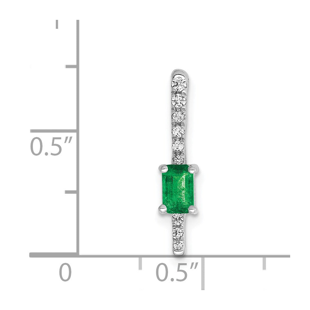 14k White Gold Real Diamond and Rectangle Emerald Fancy Chain Slide