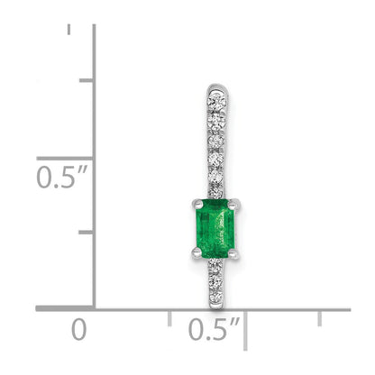 14k White Gold Real Diamond and Rectangle Emerald Fancy Chain Slide