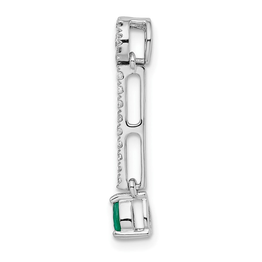 Solid 14k White Gold Simulated CZ and Teardrop Emerald Fancy Pendant