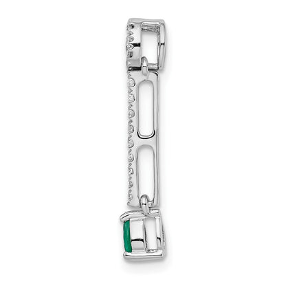 Solid 14k White Gold Simulated CZ and Teardrop Emerald Fancy Pendant
