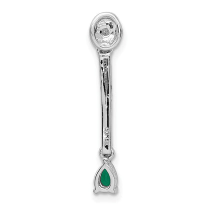 Solid 14k White Gold Simulated CZ and Teardrop Emerald Fancy Pendant