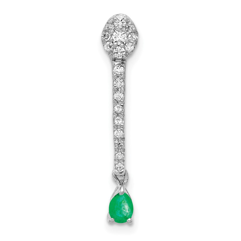 Solid 14k White Gold Simulated CZ and Teardrop Emerald Fancy Pendant
