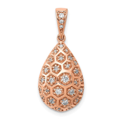 14k Rose Gold 3/8ct. Real Diamond Teardrop Honeycomb Chain Slide