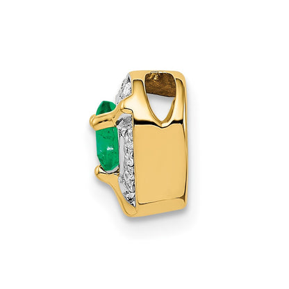 Solid 14k Yellow Gold Simulated CZ and Emerald Fancy Heart Pendant