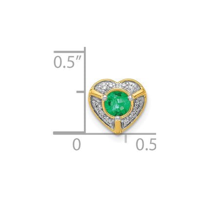 Solid 14k Yellow Gold Simulated CZ and Emerald Fancy Heart Pendant