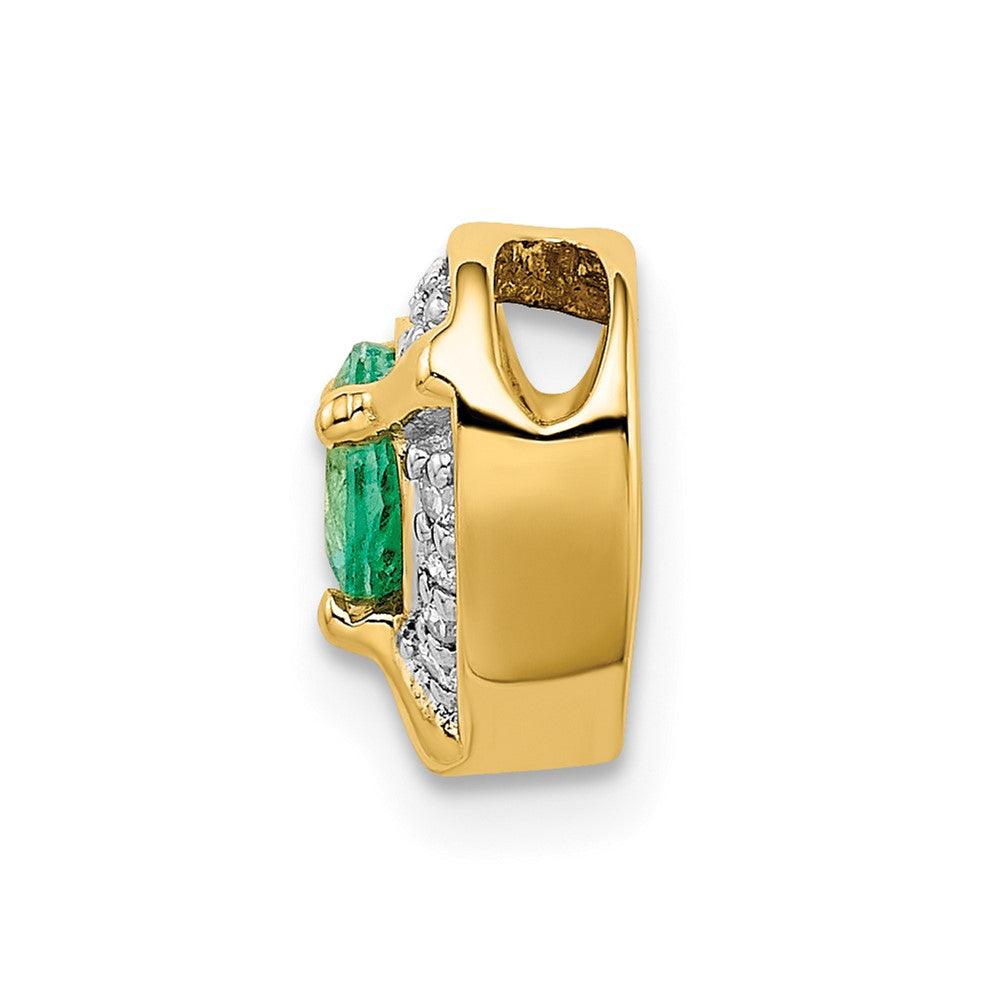 Solid 14k Yellow Gold Simulated CZ and Emerald Fancy Heart Pendant