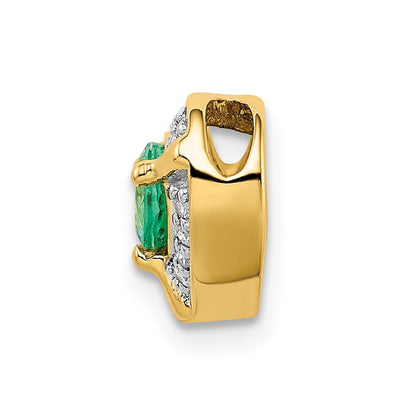 Solid 14k Yellow Gold Simulated CZ and Emerald Fancy Heart Pendant