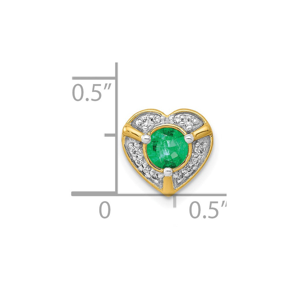 Solid 14k Yellow Gold Simulated CZ and Emerald Fancy Heart Pendant