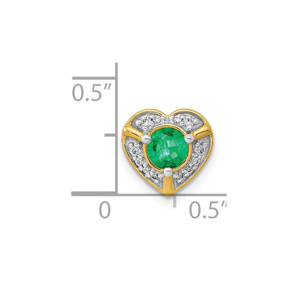 Solid 14k Yellow Gold Simulated CZ and Emerald Fancy Heart Pendant