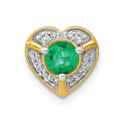 Solid 14k Yellow Gold Simulated CZ and Emerald Fancy Heart Pendant