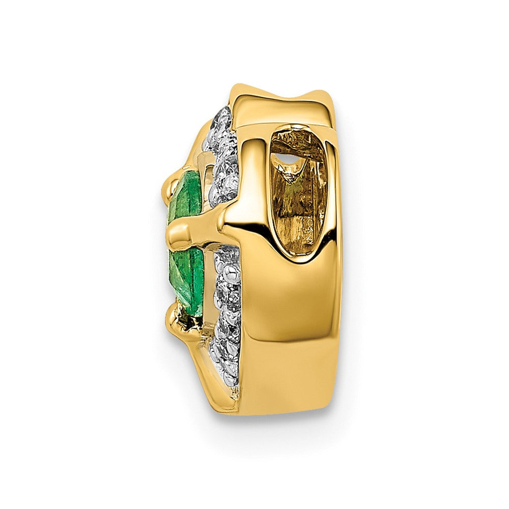 Solid 14k Yellow Gold Simulated CZ and Emerald Fancy Heart Pendant