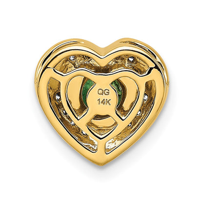 Solid 14k Yellow Gold Simulated CZ and Emerald Fancy Heart Pendant
