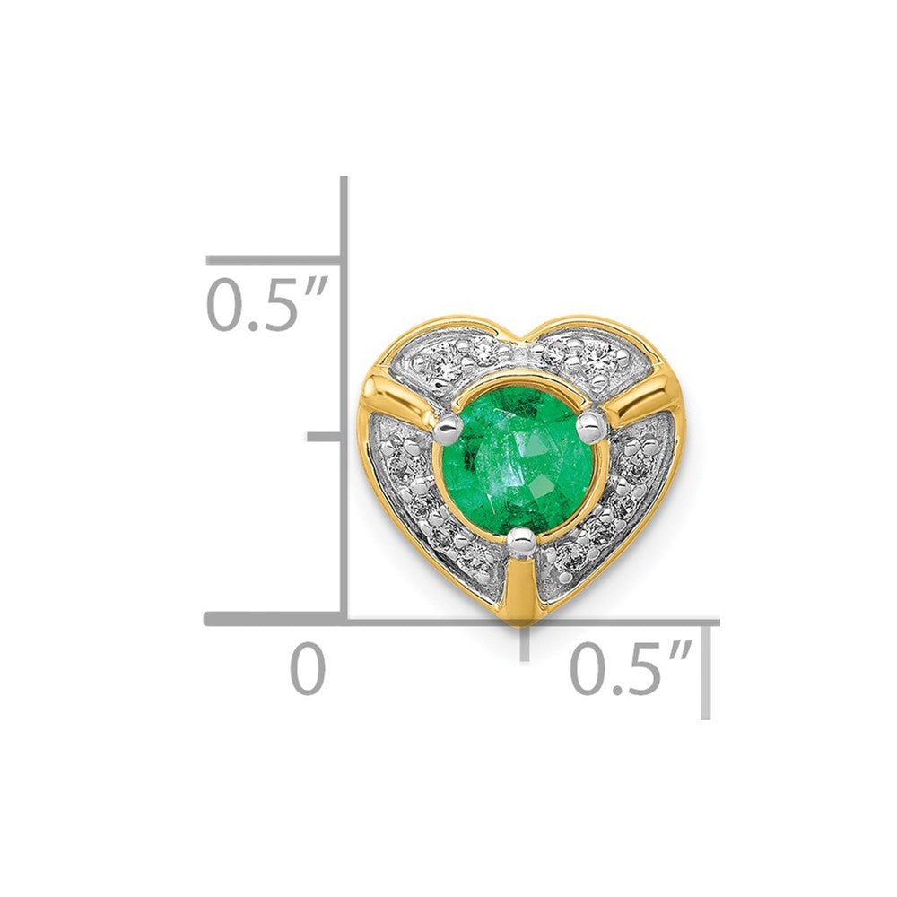 Solid 14k Yellow Gold Simulated CZ and Emerald Fancy Heart Pendant