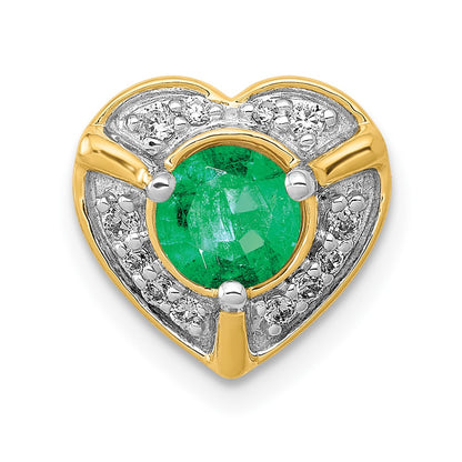 Solid 14k Yellow Gold Simulated CZ and Emerald Fancy Heart Pendant