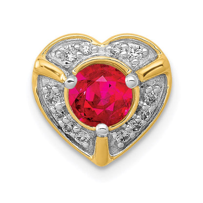 14K Yellow Gold Real Diamond u0026 .50 Ruby Fancy Heart Chain Slide