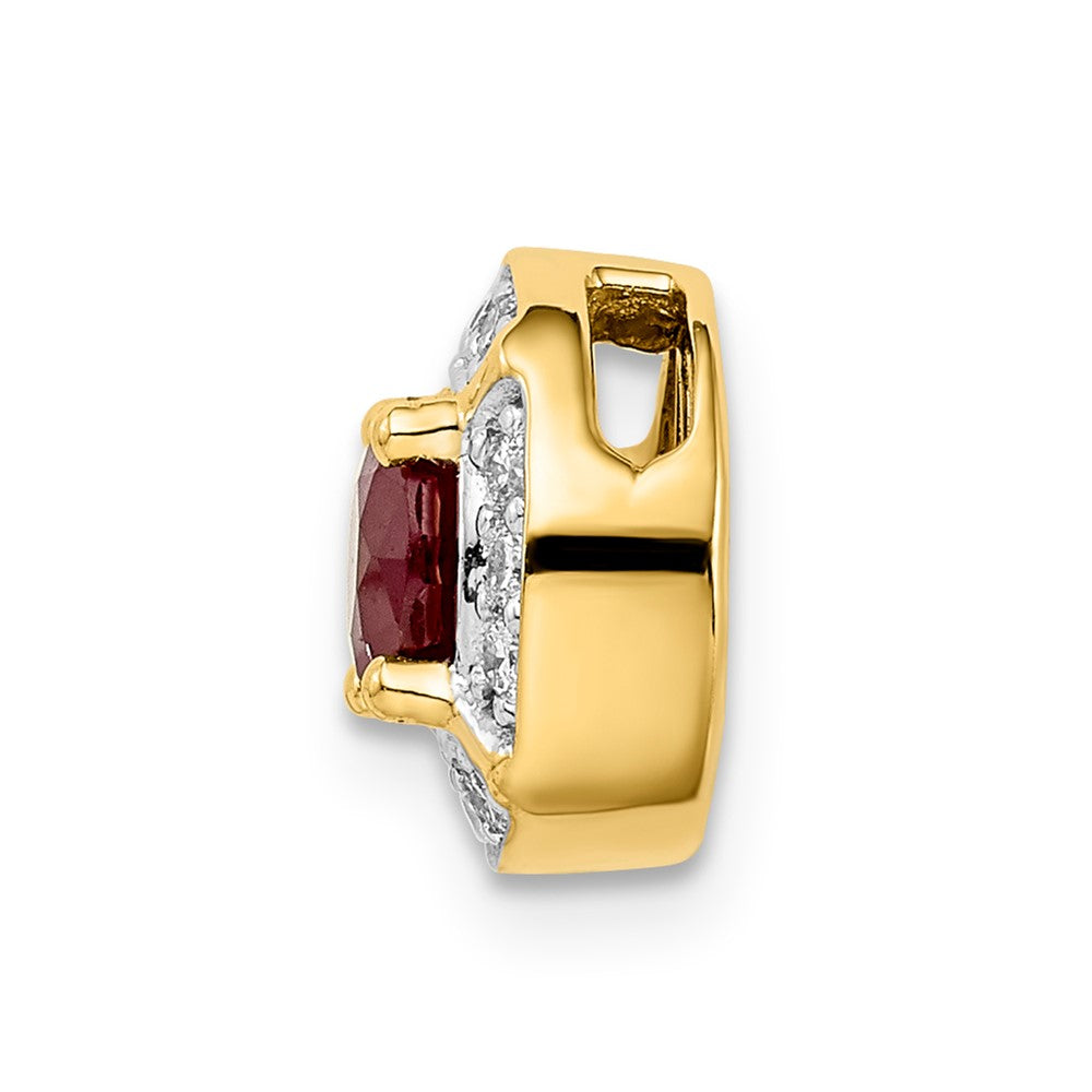 14K Yellow Gold Real Diamond and .50 Ruby Fancy Round Chain Slide
