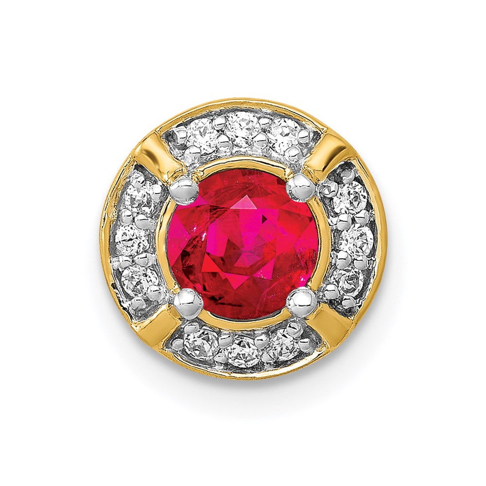 14K Yellow Gold Real Diamond and .50 Ruby Fancy Round Chain Slide