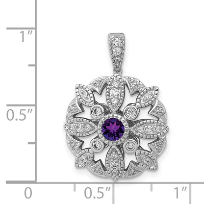 14k White Gold Real Diamond u0026 .25 Amethyst Fancy Pendant