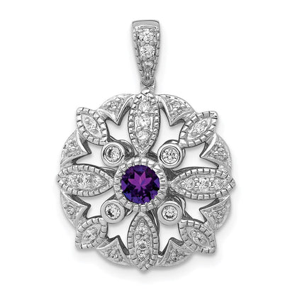 14k White Gold Real Diamond u0026 .25 Amethyst Fancy Pendant