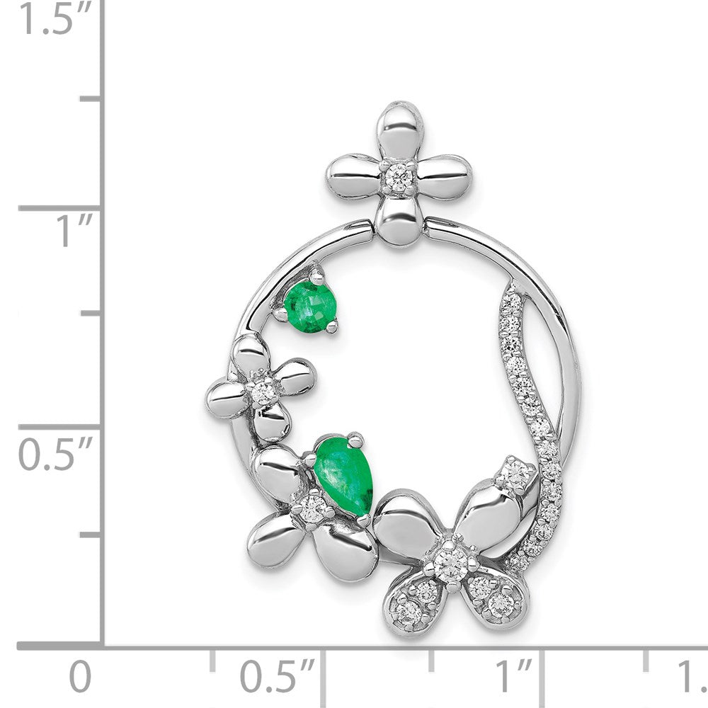 14k White Gold Real Diamond u0026 Emerald Flower Pendant