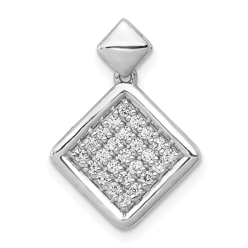 14k White Gold 1/4ct. Real Diamond Fancy Tilted Square Pendant