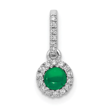 14k White Gold Halo Real Diamond and Cabochon .47 Emerald Pendant